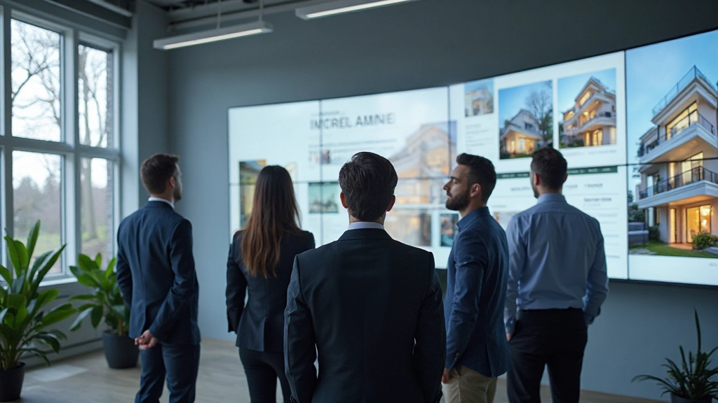 Professioneel vastgoedkantoor met digitale weergave van woningaanbod