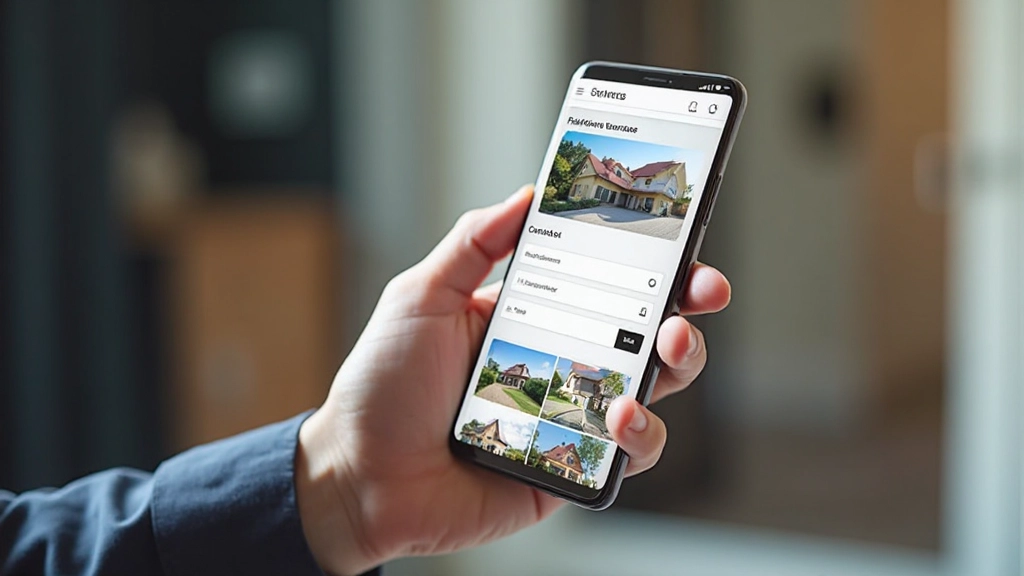 Telefoonscherm toont responsief vastgoedwebsite met swipeable galerij en contactformulier